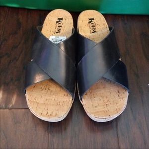 Kork-ease black leather slides